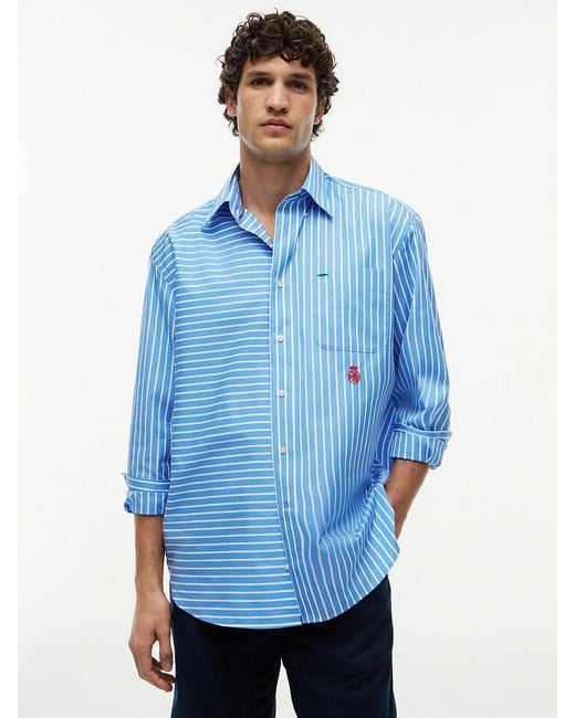 Tommy Hilfiger Blue Oversized Fit Mixed Stripe Poplin Shirt for men
