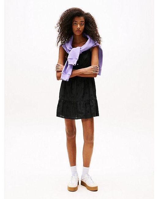 Tommy Hilfiger Relaxed Fit Mini-Jurk Met Broderie Anglaise in het Black