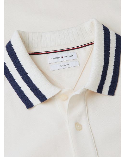 Tommy Hilfiger White Regular Fit Tipped Collar Jersey Polo Shirt for men