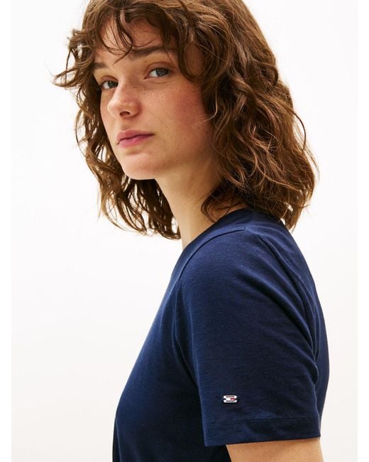 T-Shirt À Col Ras-Du-Cou Et Nœud Sur Le Côté Tommy Hilfiger en coloris Blue