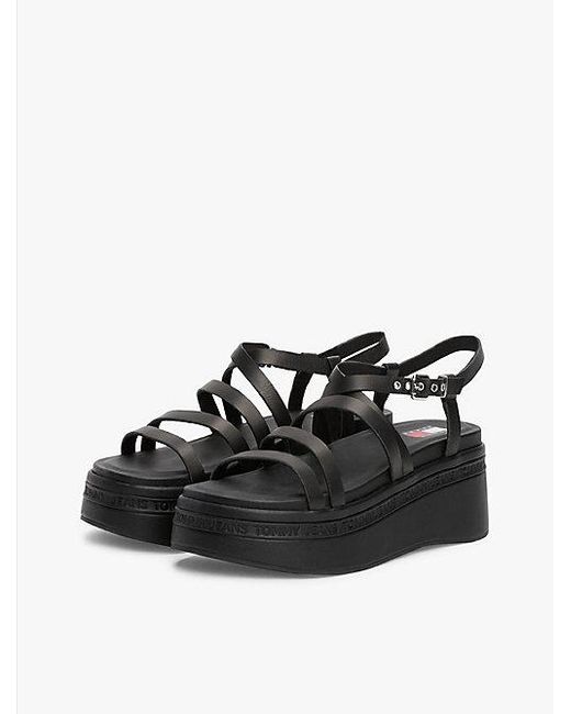 Tommy Hilfiger Leren Platformsandaal Met Bandjes in het Black