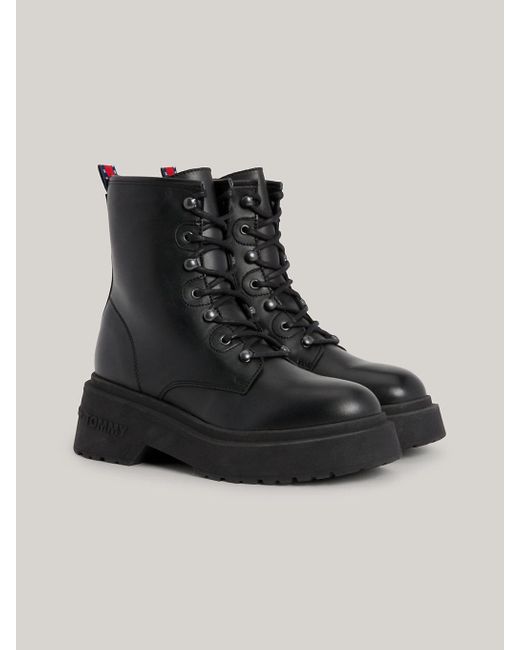 Tommy Hilfiger Black Chunky Leather Lace-up Boots