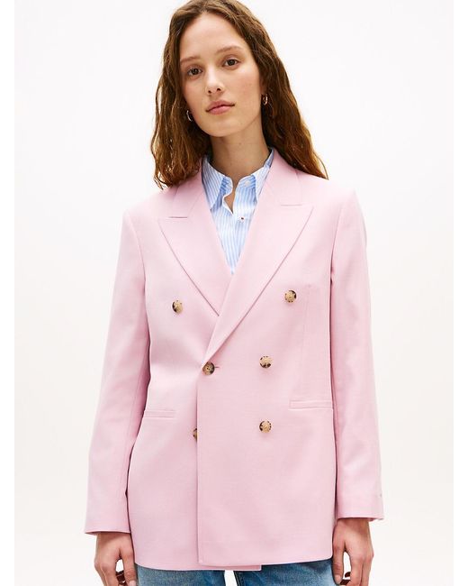 Tommy Hilfiger Pink Timeless Wool Blend Relaxed Double Breasted Blazer
