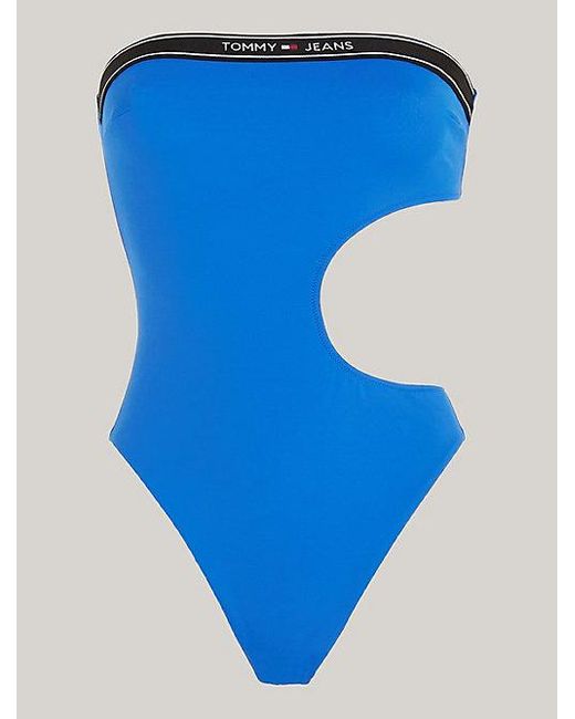 Tommy Hilfiger Blue Bandeau-Badeanzug mit Logo und Cut-out