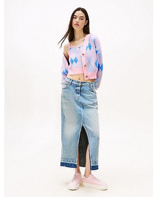 Cárdigan Cropped Con Motivo De Rombos Tommy Hilfiger de color White