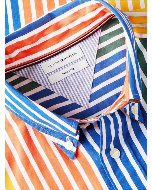 Tommy Hilfiger Blue Relaxed Fit Multicolour Stripe Poplin Shirt for men