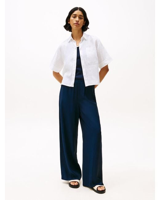 Camicia Relaxed Fit A Maniche Corte di Tommy Hilfiger in White