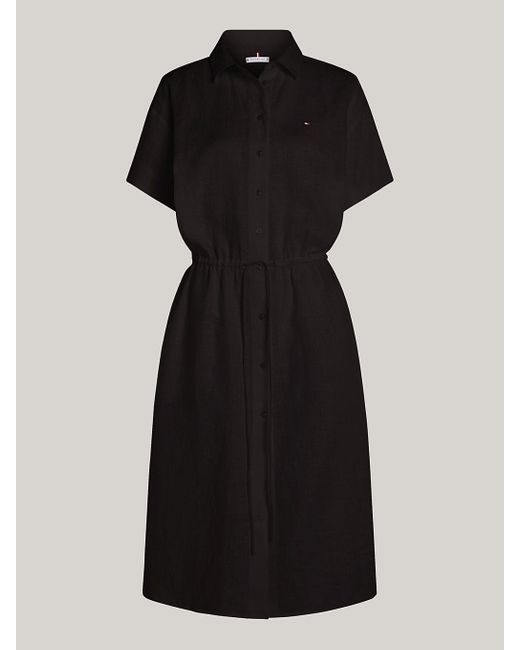 Tommy Hilfiger Black Curve Linen Relaxed Short Sleeve Shirt Dress