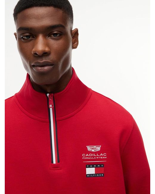 Tommy Hilfiger Red Th X Cadillac Formula 1 Team Back Graphic Half-Zip Sweatshirt for men