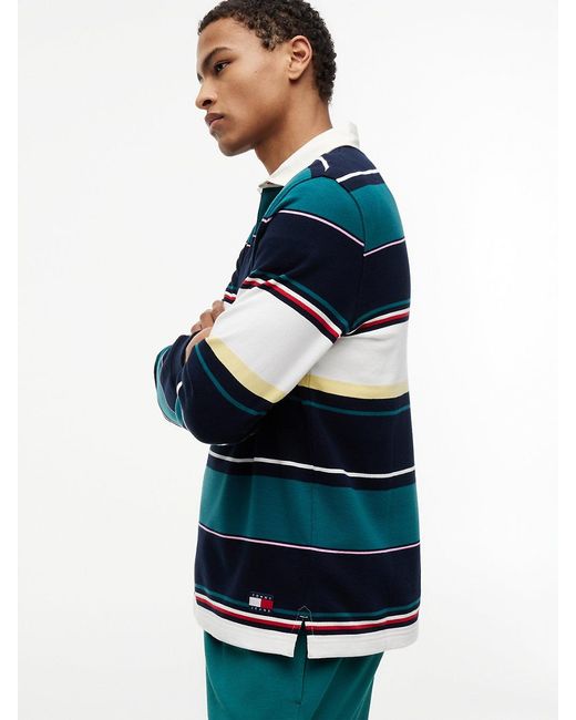 Tommy Hilfiger Blue Relaxed Fit Mixed Stripe Rugby Shirt for men