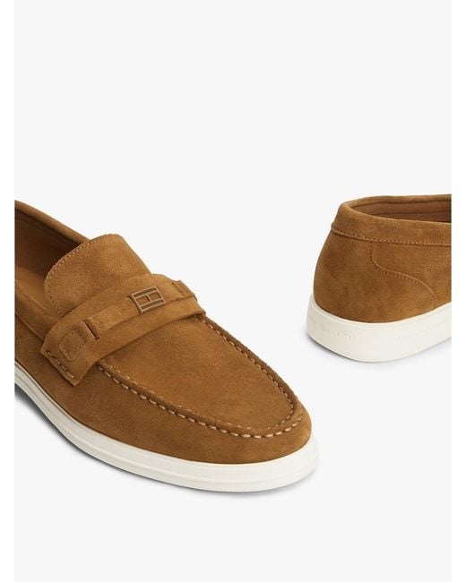 Tommy Hilfiger White Flag Plaque Suede Loafers for men