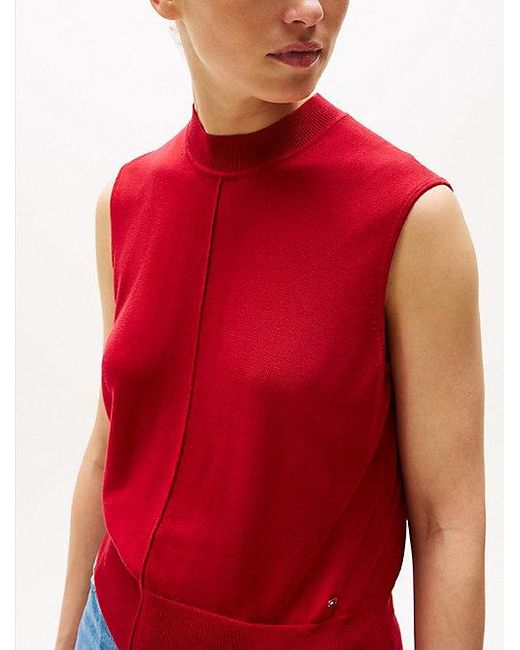 Tommy Hilfiger Red Ärmelloses Mock-Neck-Top Mit Seide