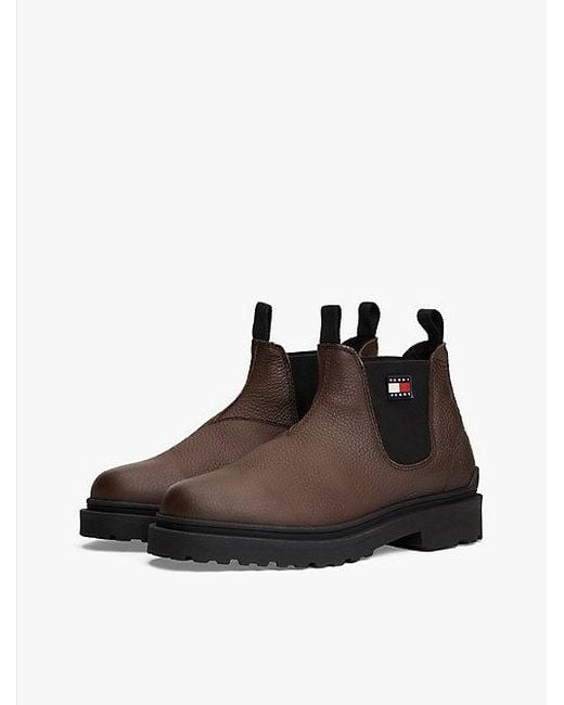 Tommy Hilfiger Chelsea Boot Van Gegranuleerd Leer Met Profiel in het Brown voor heren