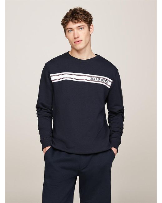 Tommy Hilfiger Blue Hilfiger Monotype Stripe Lounge Sweatshirt for men