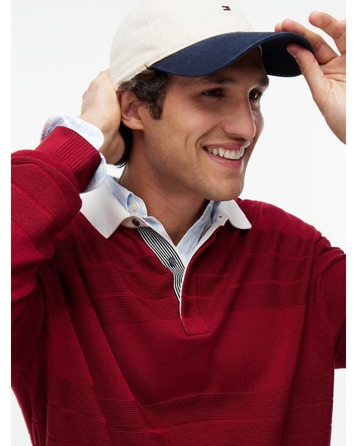 Tommy Hilfiger Red New York Label Relaxed Silk Blend Rugby Shirt for men