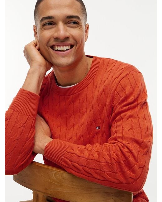 Tommy Hilfiger Red Flag Embroidery Cable Knit Jumper for men