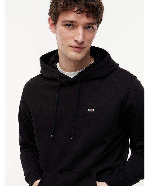 Tommy Hilfiger Black Flag Embroidery Fleece Drawstring Hoody for men