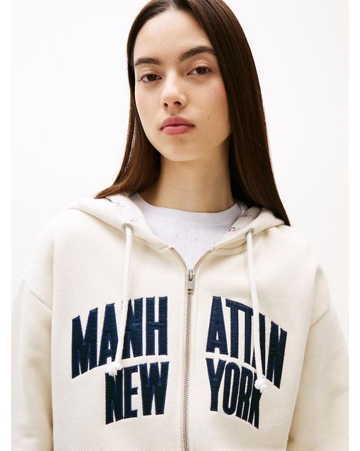 Felpa Varsity Relaxed Fit Con Cappuccio E Zip di Tommy Hilfiger in White