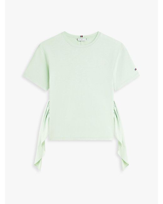 Tommy Hilfiger White Self-Tie Textured Relaxed Crew Neck T-Shirt