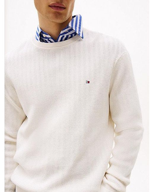 Tommy Hilfiger Getextureerde Trui Met Ronde Hals in het White voor heren