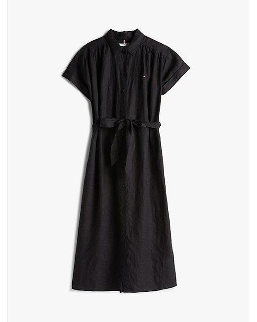 Tommy Hilfiger Midi-Overhemdjurk Van Puur Linnen in het Black