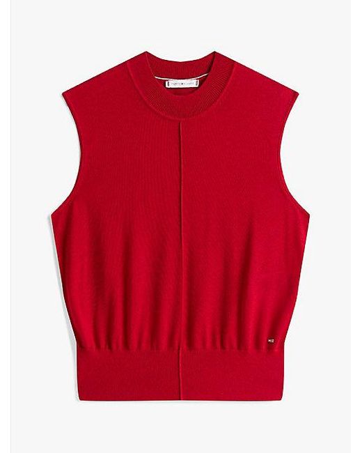 Tommy Hilfiger Red Ärmelloses Mock-Neck-Top Mit Seide