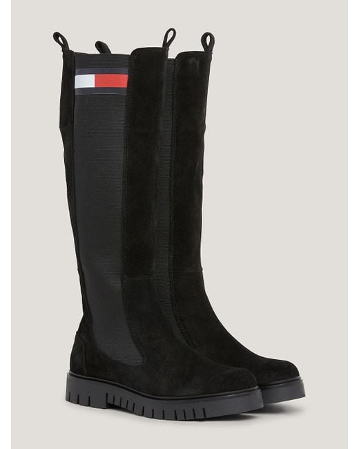 Tommy Hilfiger Black Suede Chunky Sole Long Boots