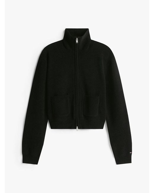 Tommy Hilfiger Black Womens Medium Weight Full Zip Cardigan With Silver Script Logo