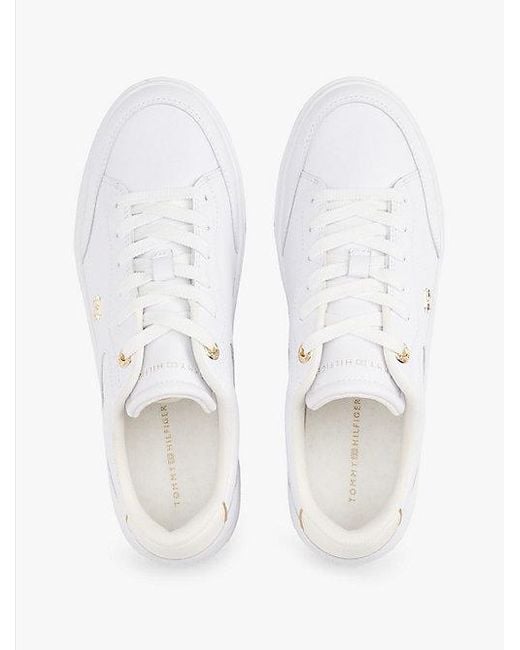 Tommy Hilfiger Leren Court Sneaker Met Th-Monogram in het White