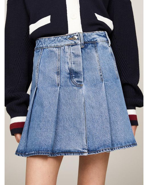 Tommy Hilfiger Blue Pleated Denim Mini Skirt