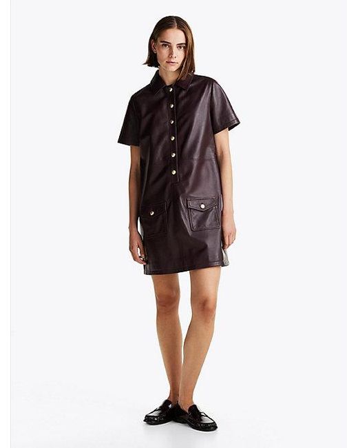 Tommy Hilfiger Leren Mini-Jurk Met Korte Mouwen in het Red