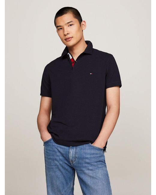 Tommy Hilfiger Blue Tipped Placket Flag Embroidery Polo for men