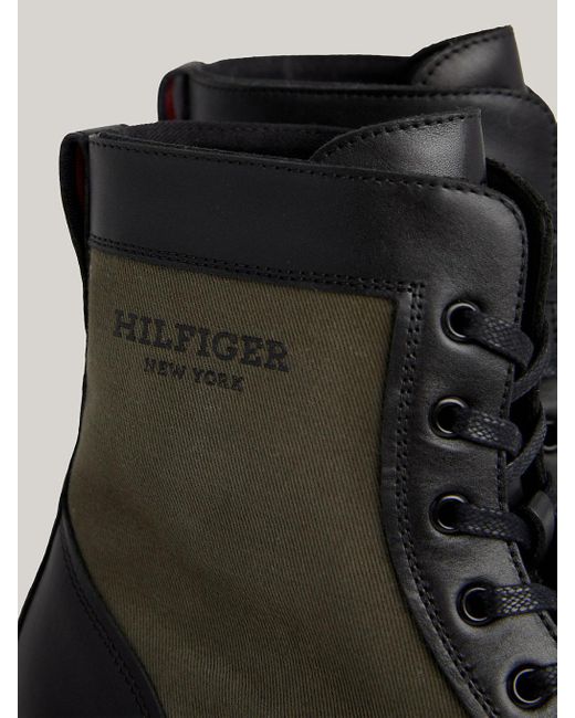 Tommy Hilfiger Black Mixed Texture Leather Lace-up Mid Boots for men
