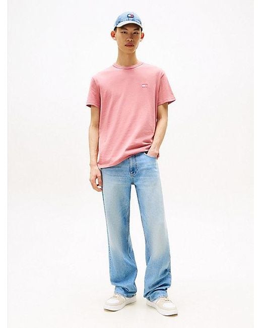 Tommy Hilfiger T-Shirt Met Ronde Hals En Tommy-Badge in het Pink voor heren