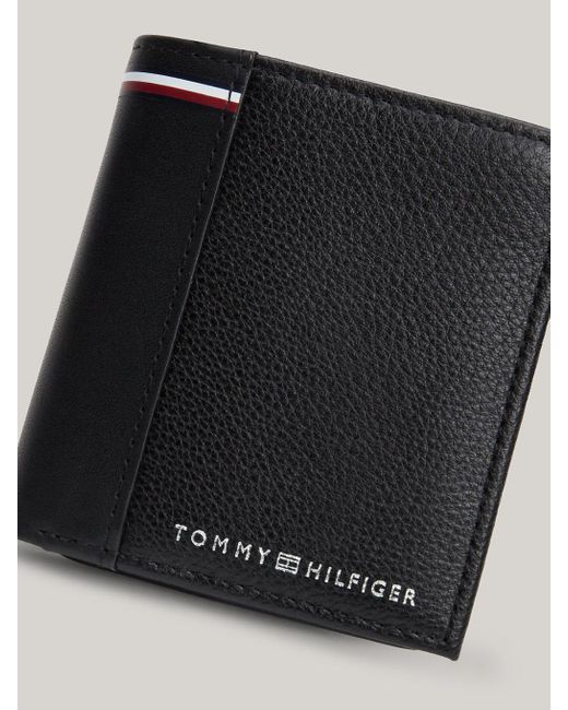 Tommy Hilfiger Black Logo Trifold Leather Wallet for men