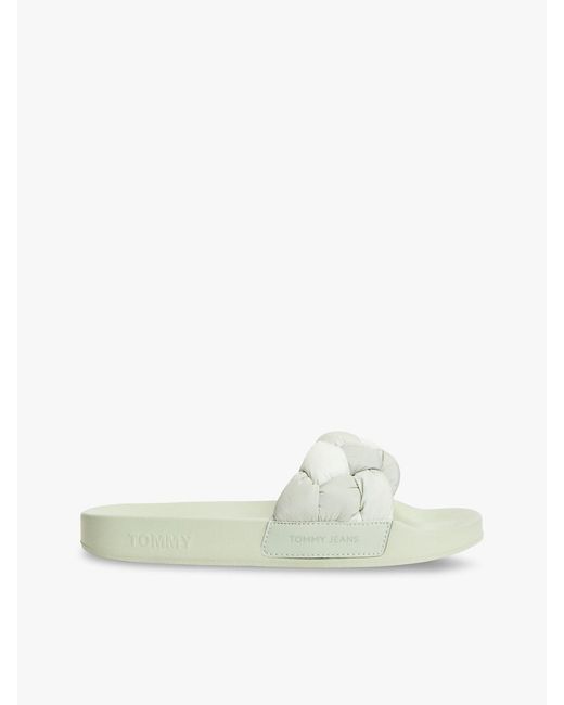 Tommy Hilfiger White Embossed Braided Strap Slides