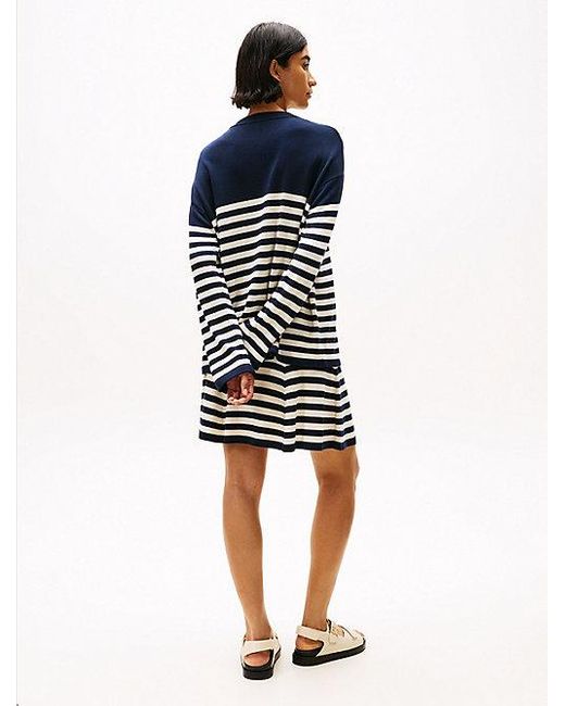 Tommy Hilfiger Blue Relaxed Fit Rundhalspullover Mit Seide