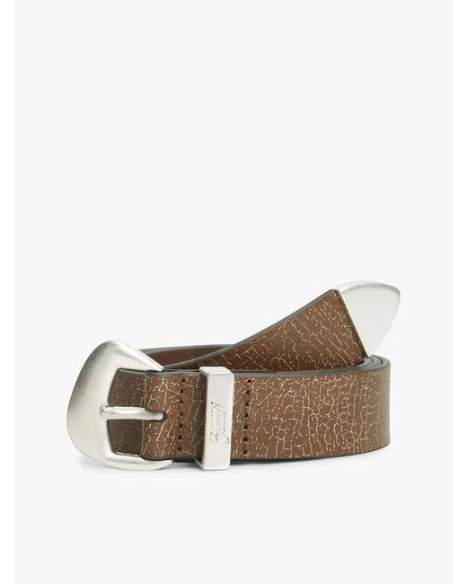 Tommy Hilfiger Brown Abstract Buckle Cracked Leather Belt