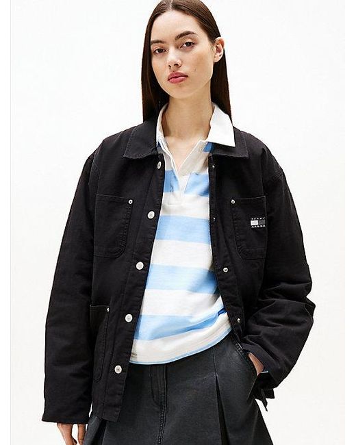 Tommy Hilfiger Boxy Gewatteerd Chore Jack Met Badge in het Black