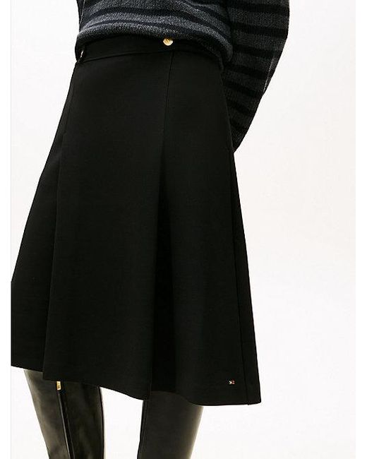 Tommy Hilfiger A-Line Midi-Rok Met Goudkleurige Knopen in het Black