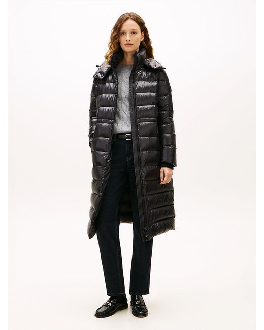 Tommy Hilfiger Black Shiny Down Longline Puffer Coat