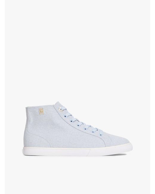 Tommy Hilfiger White Th Monogram Canvas Mid-Top Trainers