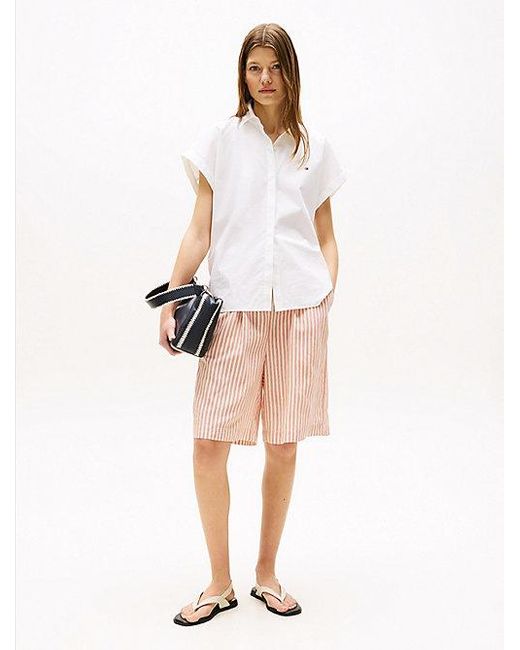 Tommy Hilfiger Relaxed Fit Poplin Overhemd Met Korte Mouwen in het White
