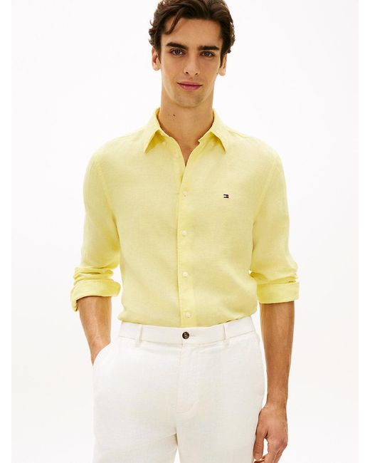 Tommy Hilfiger Yellow Regular Fit Washed Pure Linen Shirt for men
