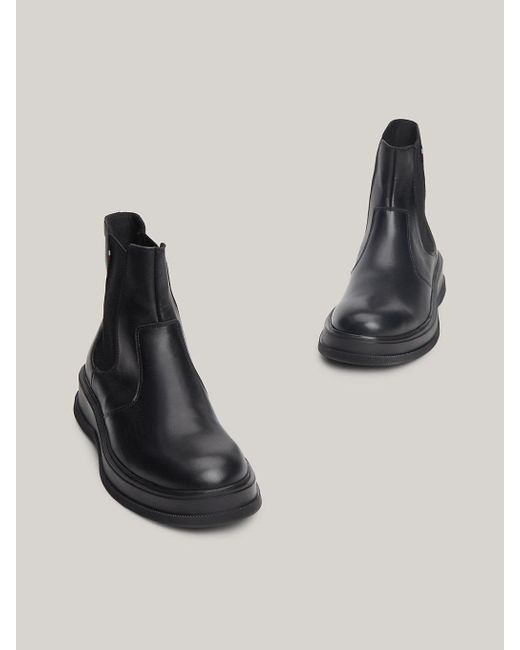 Tommy Hilfiger Black Leather Logo Chelsea Boots for men