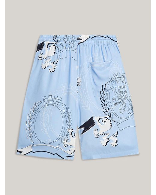 Tommy Hilfiger Blue Crest Print Relaxed Fit Shorts for men