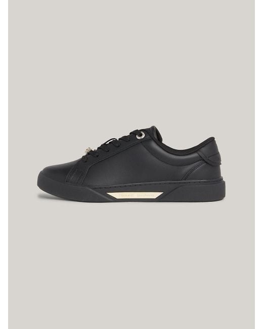 Tommy Hilfiger Black Metallic Logo Leather Cupsole Court Trainers