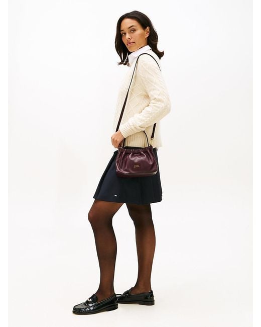 Tommy Hilfiger Purple Soft Leather Logo Plaque Crossbody Bag