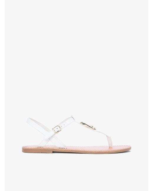 Tommy Hilfiger White Leather Th Monogram Strap Sandals