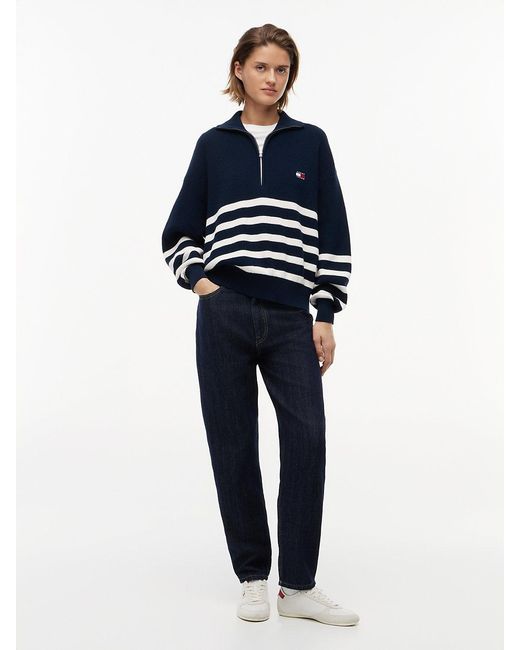 Tommy Hilfiger Blue Tommy Badge Stripe Quarter-Zip Jumper